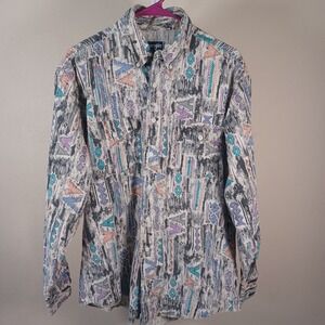 Wrangler Vintage Cowboy Cut Novelty Retro Print Geometric Long Sleeve Shirt XL